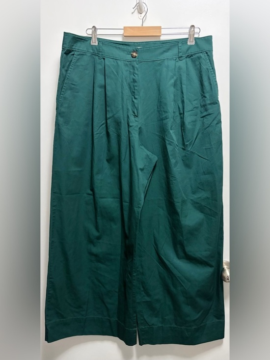 Pants - NWT LOFT Women's Green Wide Leg Pleated Crop Pants Size 16 100% Cotton